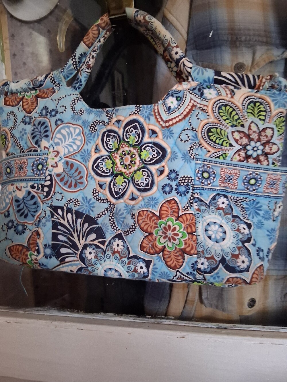 Floral Pattern Quilted Tote Bag in Light Blue